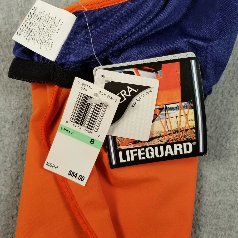 NEW Speedo Lifeguard Swim Tankini Top Women 8 Orange Bondi Beach Australia Lake